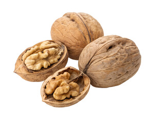 cracked and whole walnuts close up