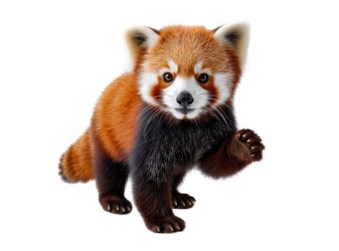 cute red panda raising hand in greeting on transparent background - Powered by Adobe