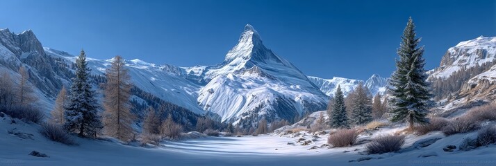 Experience the Unrivaled Beauty of the Majestic Matterhorn Mountain View in Valais, Switzerland Under a Clear Blue Sky