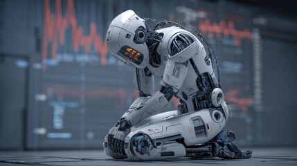 Smart grid robot monitoring digital power systems on graphite background