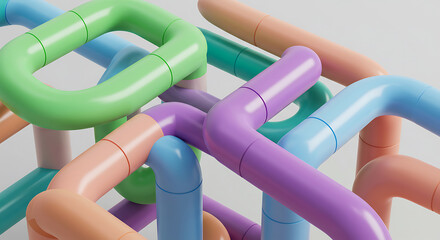 3D Abstract Gradient Tubes – Colorful Volumetric Labyrinth Shape Background for Futuristic Design