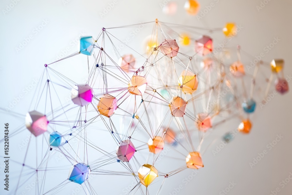 Aufkleber network of colorful connections amid dynamic geometric shapes in a vibrant abstract design, network 
