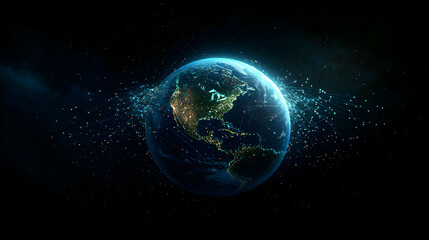 Obraz premium Digital Illustration Of Planet Earth With Glowing City Lights In Space