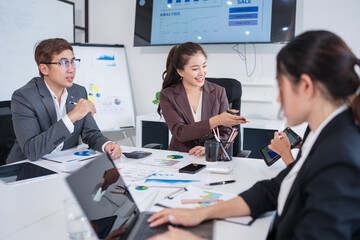 Asian business group meeting, document work, investment structure chart, work in the office