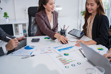 Asian business group meeting, document work, investment structure chart, work in the office