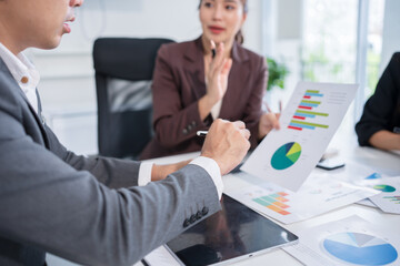 Asian business group meeting, document work, investment structure chart, work in the office