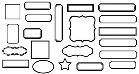 Obraz premium Assorted Black and White Outline Label Shapes: Rectangles, Squares, Oval, Star, Decorative Frames