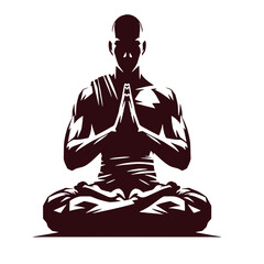  Silhouette of a person meditating in lotus pose with hands in prayer mudra.