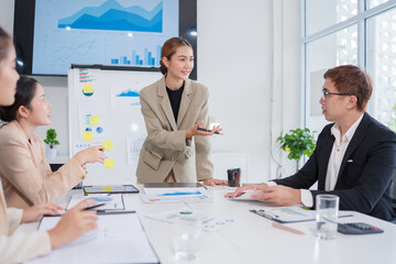 Asian business group meeting, document work, investment structure chart, work in the office