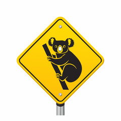 Vector wildlife warning sign featuring a koala in tree habitat