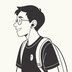 Student profile with headphones and backpack