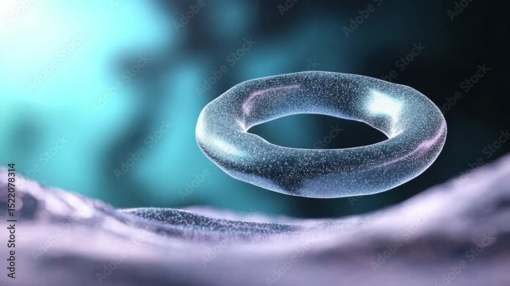 Poster The Floating Torus: An abstract, artistic representation of a glowing torus levitating in a surreal environment, rendered with photorealistic detail.