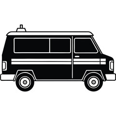 Black Silhouette Police Van Icon Isolated on White Background, Law Enforcement Vehicle Vector Illustration © Ankabut team