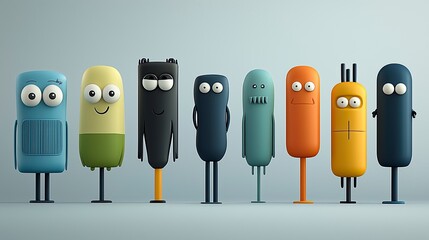 Colorful cartoon figures in a row