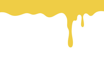 Liquid yellow flowing dripping honey on a white background. Melted cheese, vector illustration, flat design. A simple graphic element for decoration, design, label, banner with an empty space for text