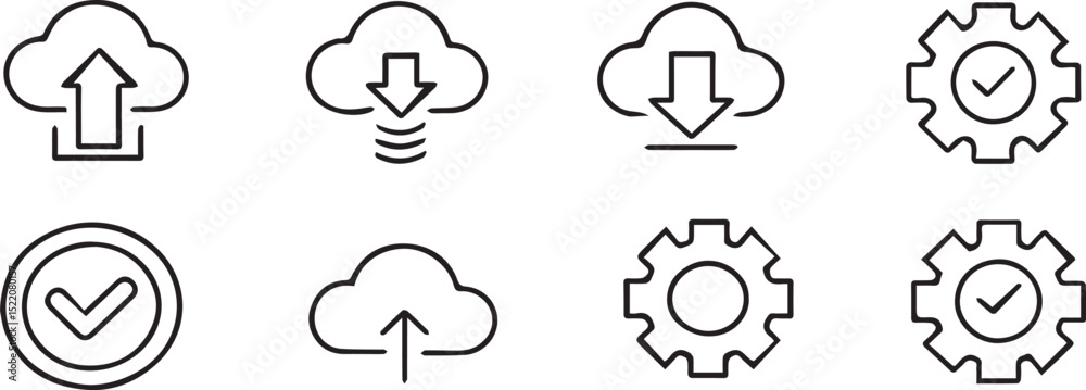 Poster update sync and version control icons in line style