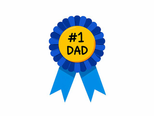 A vibrant blue and gold 1 dad award ribbon, isolated on white background