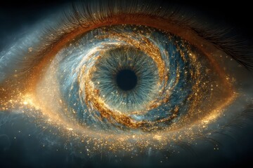 Cosmic Eye with Galactic Swirls and Golden Glitter Effects