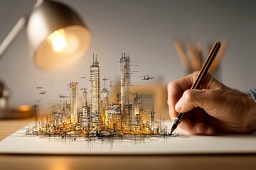 Creative Hand Drawing Cityscape with Modern Sketching Tools