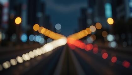 Blurry city lights at night form a pattern.