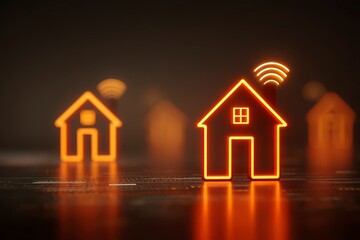 Modern Smart Home Concept with Wireless Connection Symbols and Icons