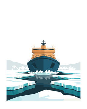 Icebreaker ship breaking through arctic ice
