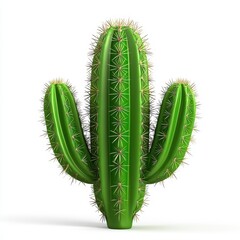 Close Up of a Vibrant Green Cactus on White Background