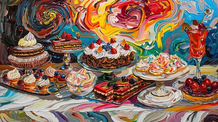 Fototapeta premium Colorful still life of desserts and pastries