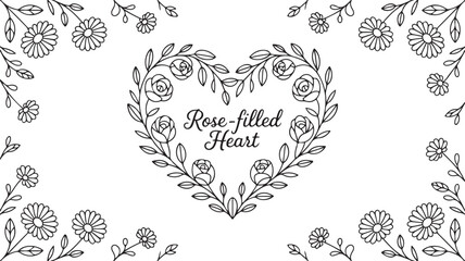Rose-Filled Heart Floral Frame Silhouette Design