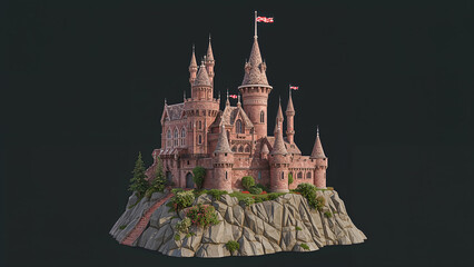 Majestic Citadel of Fantasy: A stunning and intricate fairytale castle, perched gracefully atop a rugged hill, evokes a sense of wonder and regal history, ready for adventure.