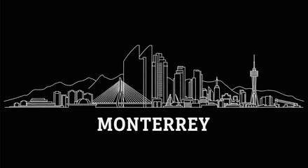 Fototapeta premium Monterrey with Mexico, Skyline Outline, Cityscape, and Black.