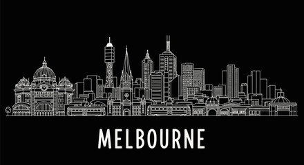 Fototapeta premium Melbourne Skyline Line Art Minimal Black.