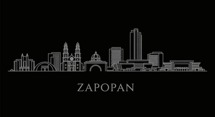 Obraz premium Zapopan Skyline Outline with Mexico Cityscape, and Minimal.