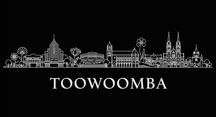 Fototapeta premium Toowoomba Skyline Vector Outline with Black, and Australia.