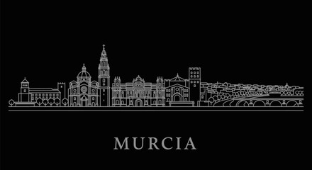 Fototapeta premium Murcia Spain Skyline with White Line, and Black Background.