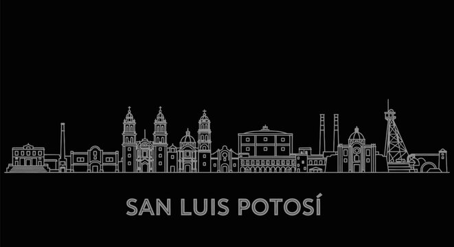 San Luis Potosi Skyline Silhouette with Mexico.