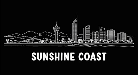 Fototapeta premium Sunshine Coast Skyline Vector with Minimal, and Black.