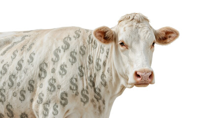 White Cow With Dollar Sign Patterns
