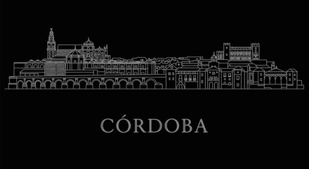 Obraz premium Crdoba Spain Skyline with Cityscape Outline, and Black.