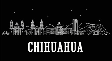 Obraz premium Chihuahua Mexico Cityscape Line Art