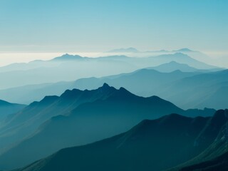 Serene blue mountains distant haze landscape