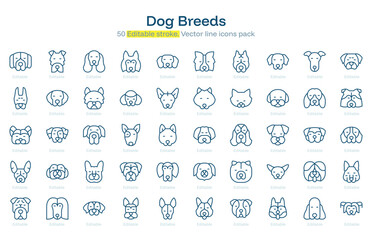 Dog Breeds line icon pack. Dog Breeds Stroke icon set. Editable Stroke icon