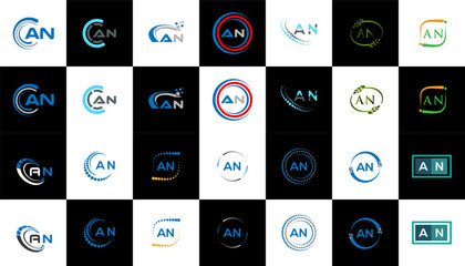 AN minimalist and classic logo set design. AN flat and simple style with black and white color variation letter logo set in one artboard.