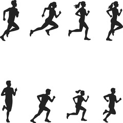 Silhouette of a running man and woman dynamic action pose vector graphic