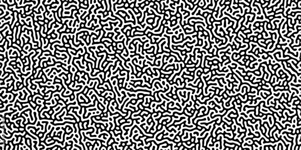 Poster 260Turing reaction diffusion monochrome seamless pattern with chaotic motion .Linear design with biological shapes. Organic lines in memphis. abstract turing organic wallpaper background .	