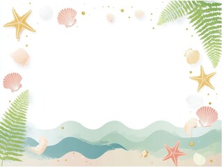 Elegant Ocean Theme Frame with Shells and Starfish in Soft Pastels