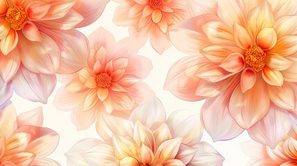 Obraz premium Delicate peach and orange dahlia floral pattern