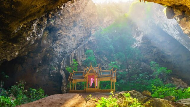 Timelapse Phraya Nakhon Cave is a cave located in Khao Sam Roi Yot National Park, Prachuap Khiri Khan. Inside the cave is the Phra Thinang Khuha Khrueasri, built during the reign of King Chulalongkorn