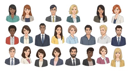 Diverse professional avatars for business team members and corporate website profiles vector illustration