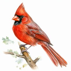 Vibrant Red Cardinal Perched on a Branch in Lush Green Surroundings